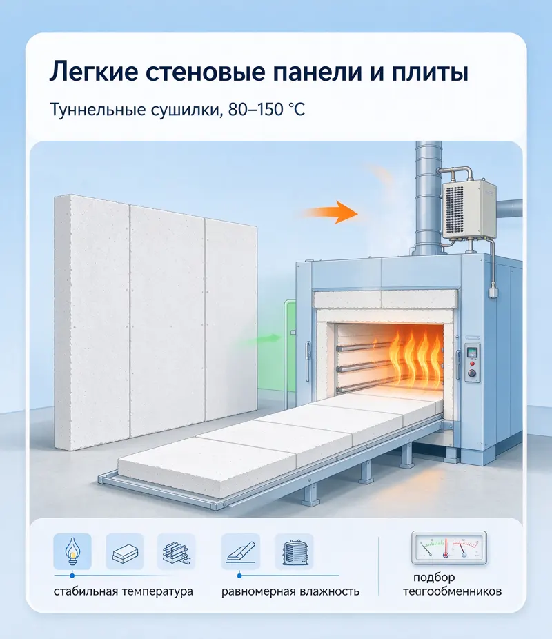 Сушка легких стеновых панелей и силикатно-кальциевых плит