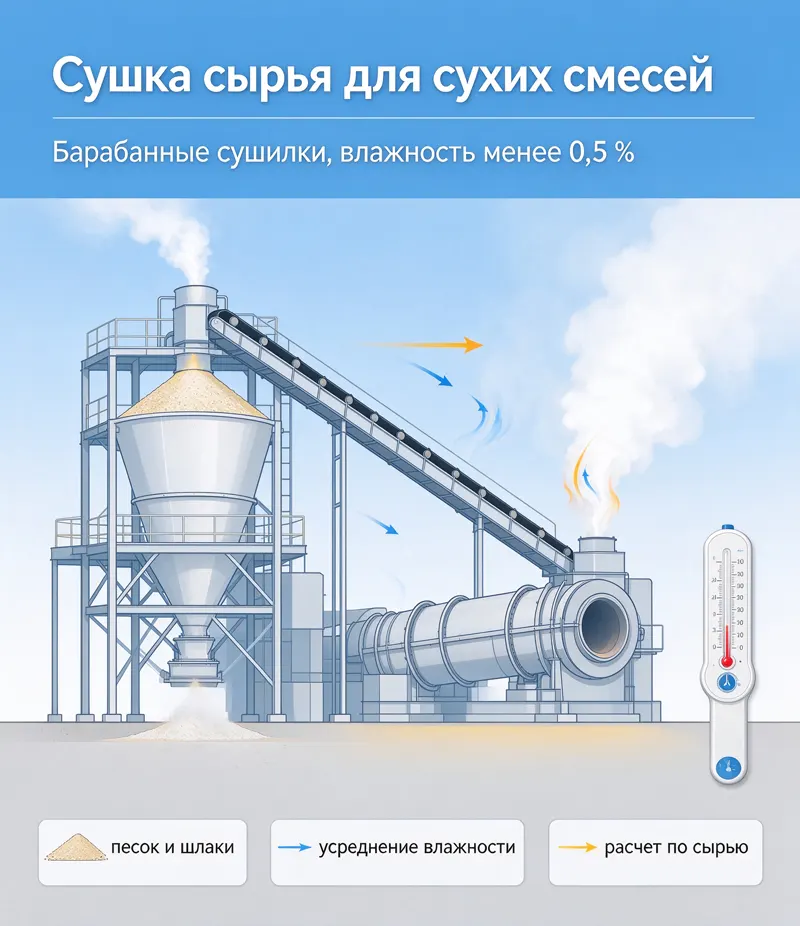 Барабанная сушилка для песка в производстве сухих смесей